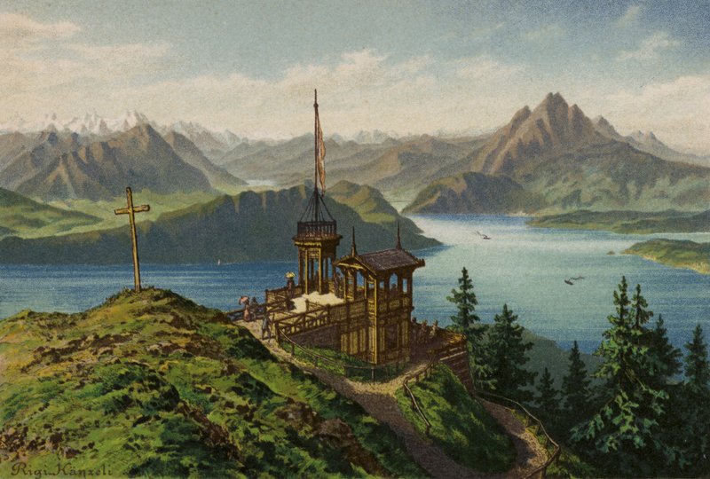 Luzerni-tó: Rigi-Kanzeli (színes litográfia) alkotó: European School