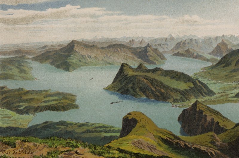 Luzerni-tó: Kilátás a Pilatusról (színes litó) alkotó: European School