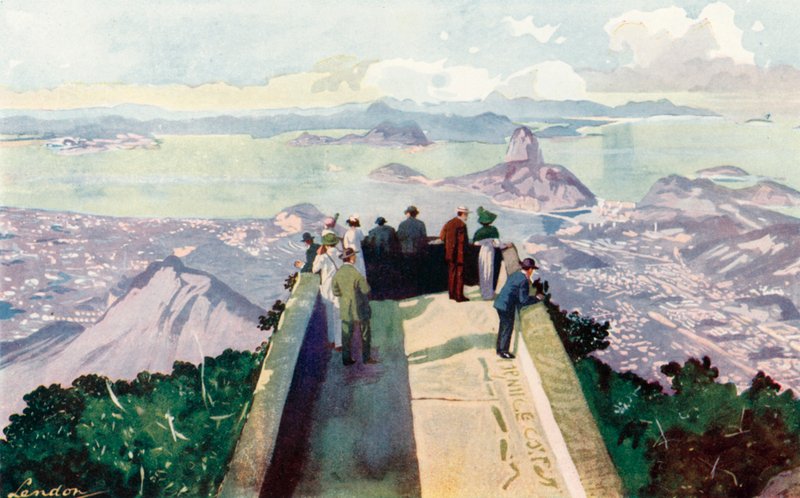 A Corcovado csúcs keleti széléről lenézve, 2,300 láb (színes litográfia) alkotó: European School