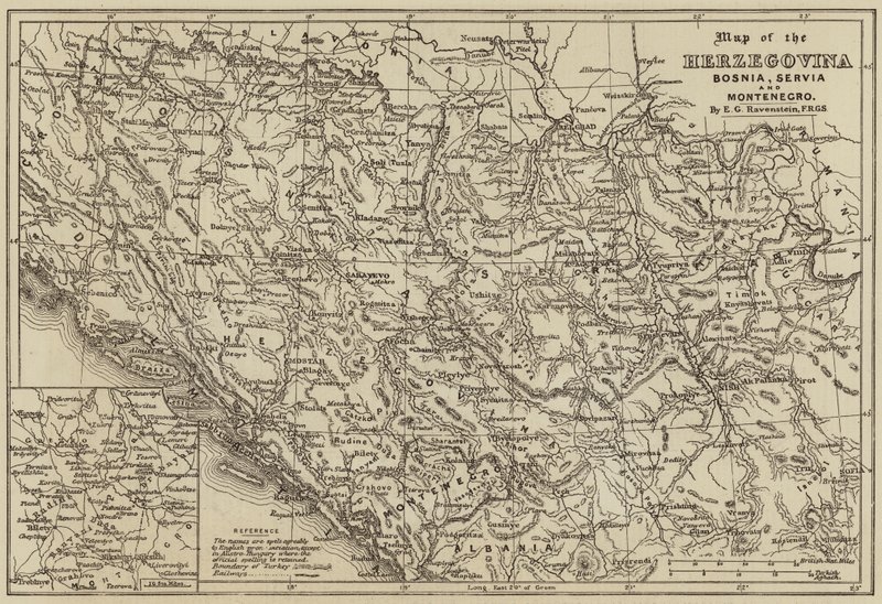 Hercegovina, Bosznia, Szerbia és Montenegró térképe (metszet) alkotó: European School