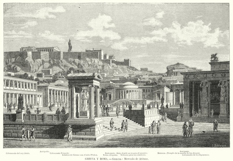 Athén piaca, ókori Görögország (litho) alkotó: European School