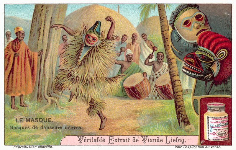 Afrikai táncosok maszkjai (chromolitho) alkotó: European School