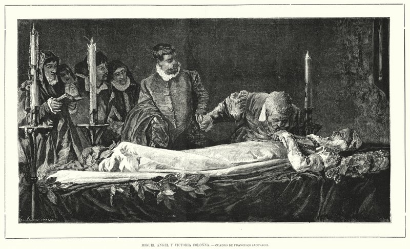 Michelangelo Vittoria Colonna holttestének tiszteletét (litho) alkotó: European School