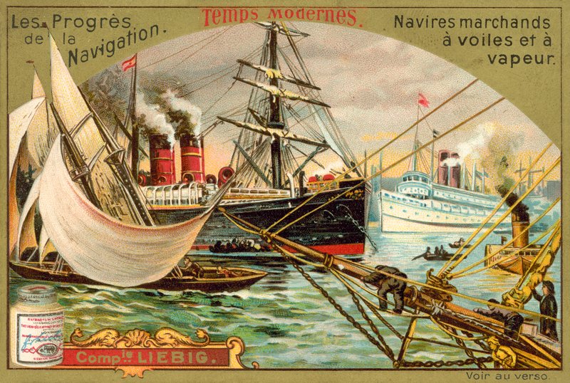 Modern vitorlás és gőz kereskedelmi hajók (chromolitho) alkotó: European School