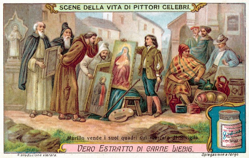 Murillo eladja festményeit a sevillai piacon (chromolitho) alkotó: European School