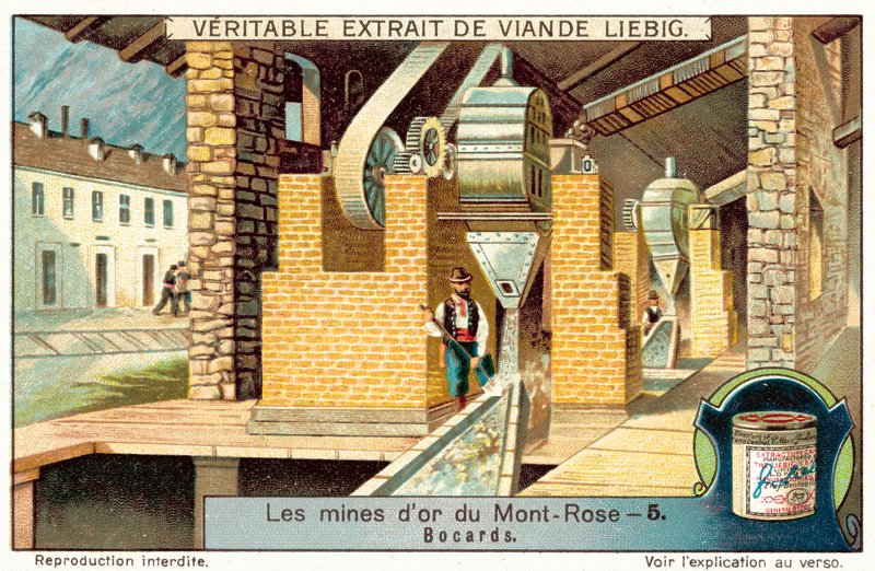 Ércmalom a Monte Rosa aranybányában, Olaszország (chromolitho) alkotó: European School