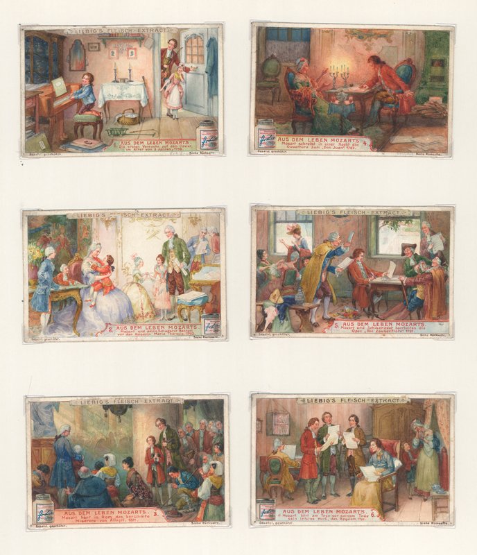 Eredeti műalkotás egy Liebig-kártyakészlethez: Mozart élete (guache papíron) alkotó: European School