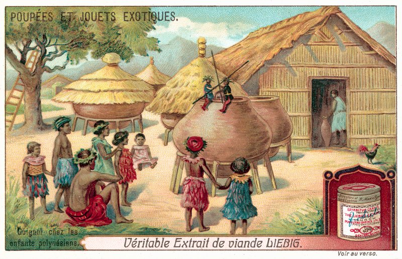 Polinéz gyerekek bábelőadást néznek (chromolitho) alkotó: European School