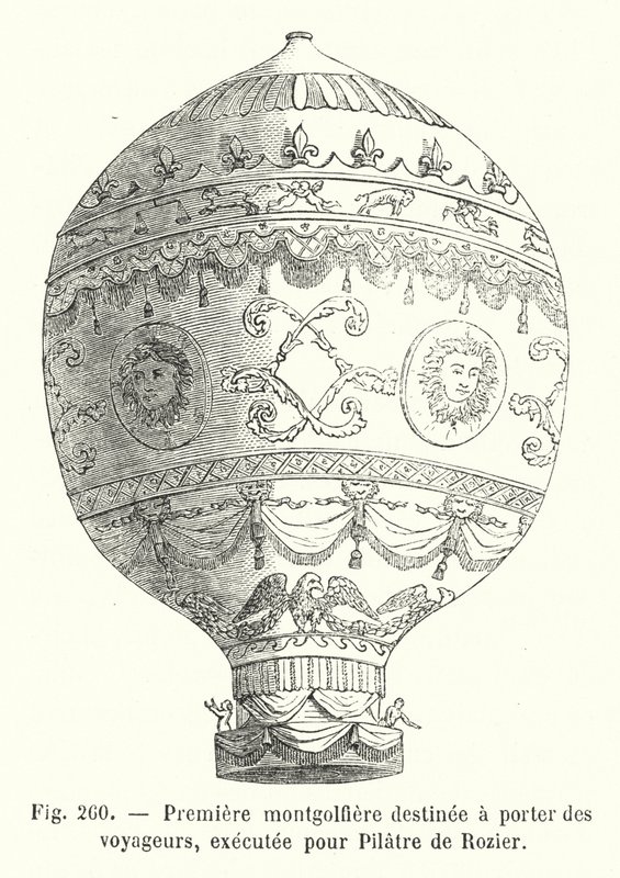 Az első utasszállításra szánt hőlégballon, Pilatre de Rozier számára kivitelezve (metszet) alkotó: European School
