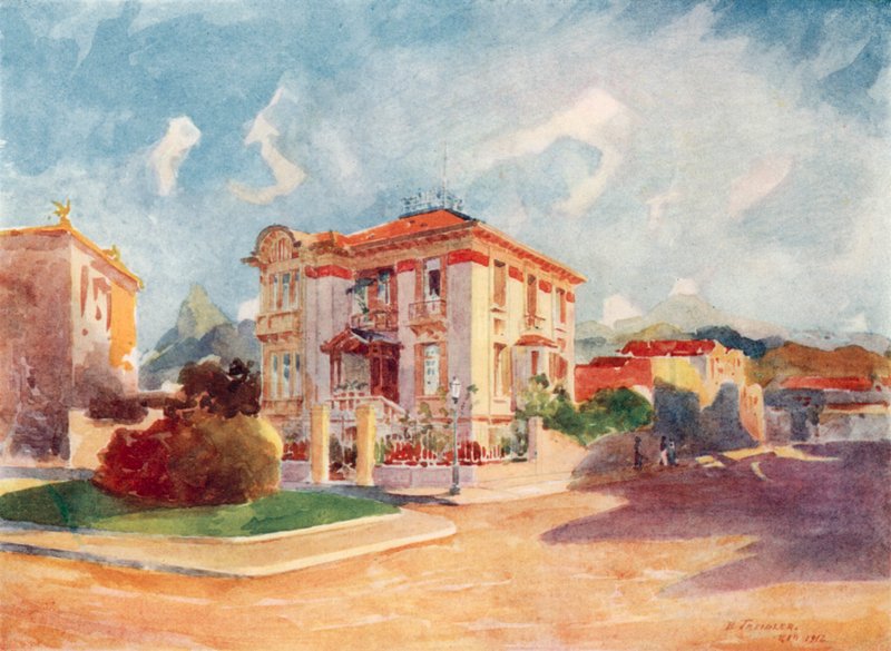 Dr. Pedro de Toledo volt mezőgazdasági miniszter rezidenciája, Avenida Beira Mar (színes lithó) alkotó: European School