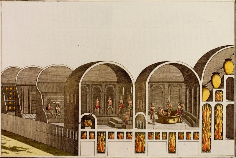 Római fürdőház padlófűtéssel (színezett gravírozás) alkotó: European School