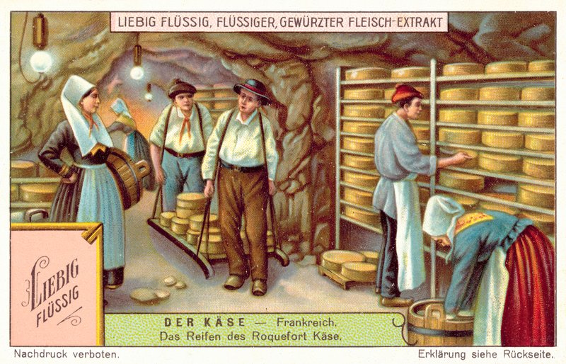 Franciaországban érlelődő Roquefort sajtok (chromolitho) alkotó: European School