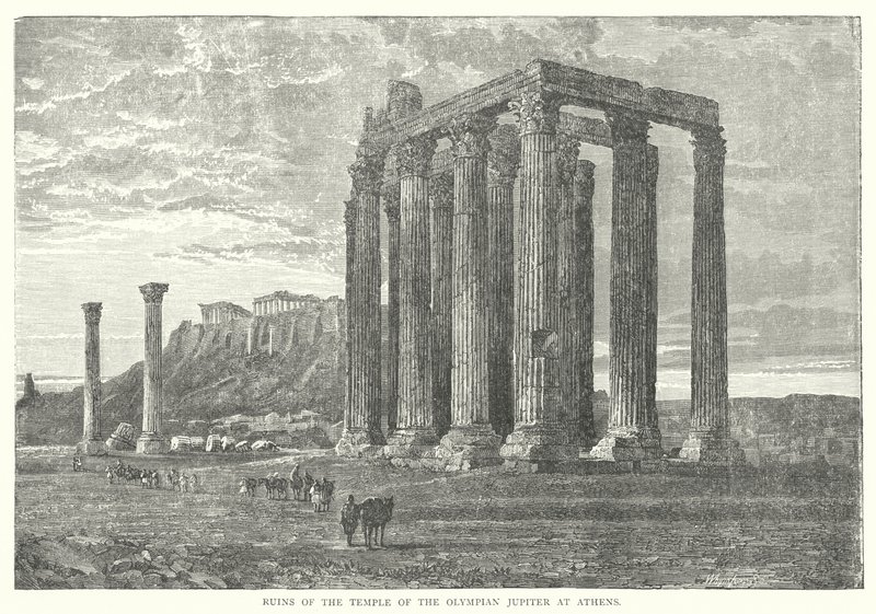 Olimpiai Jupiter templomának romjai Athénban (metszet) alkotó: European School