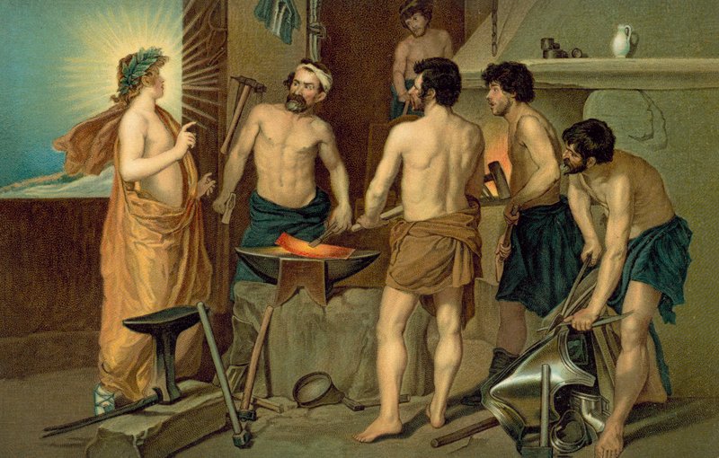Szent megjelenése a kovácsoknak a kovácsműhelyben (kromolito) alkotó: European School