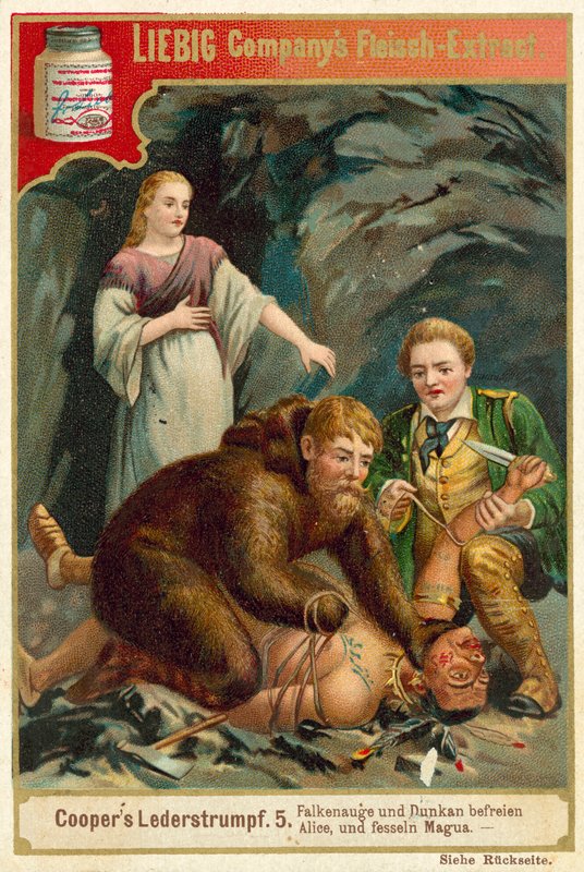 Jelenet a Last of the Mohicans című filmből, James Fenimore Cooper (chromolitho) alkotó: European School