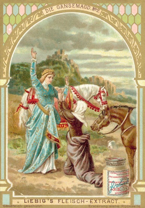 Jelenet a Grimm testvérek A libalány című meséből (chromolitho) alkotó: European School
