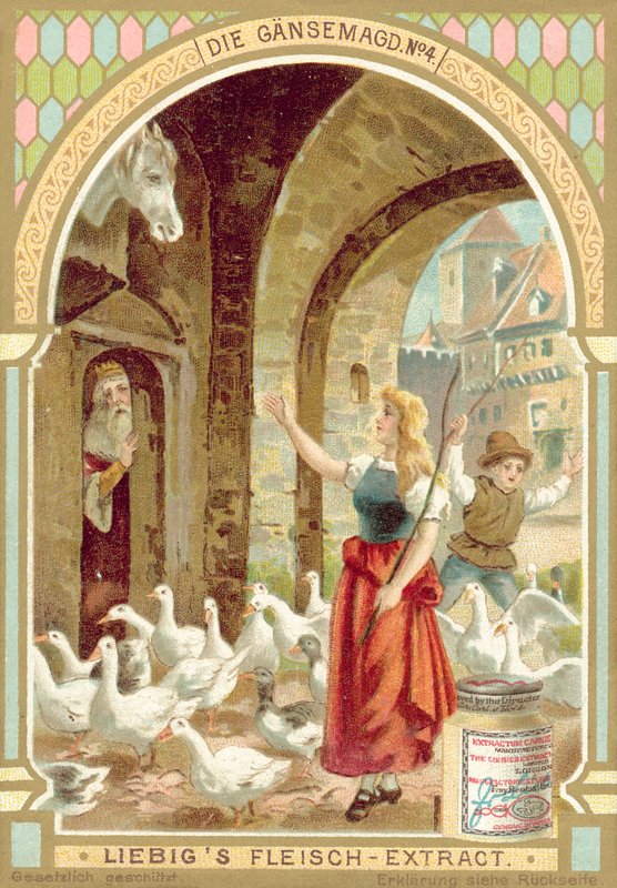 Jelenet a Grimm testvérek A libalány című meséből (chromolitho) alkotó: European School