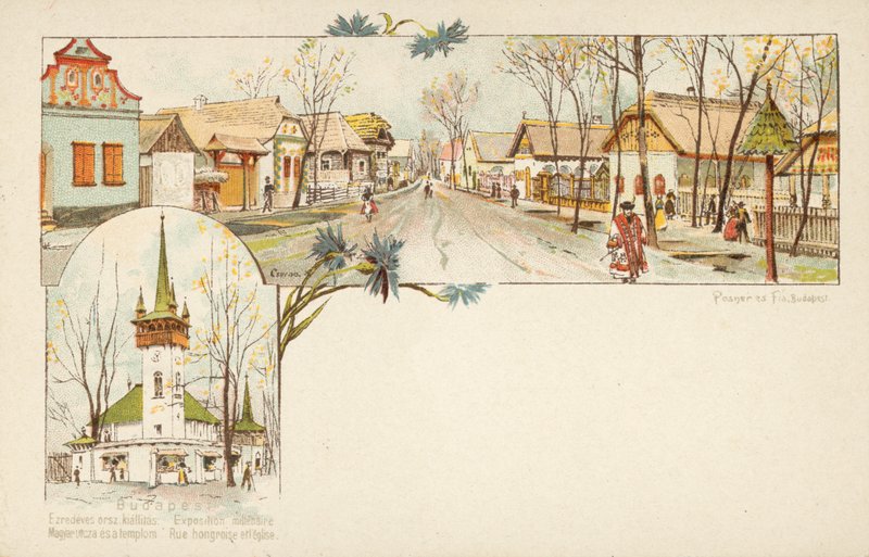 Jelenetek Budapestről, egy magyar utca és templom (chromolitho) alkotó: European School