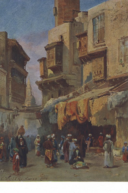 Utcai jelenet Kairóból, Egyiptom (színes litográfia) alkotó: European School