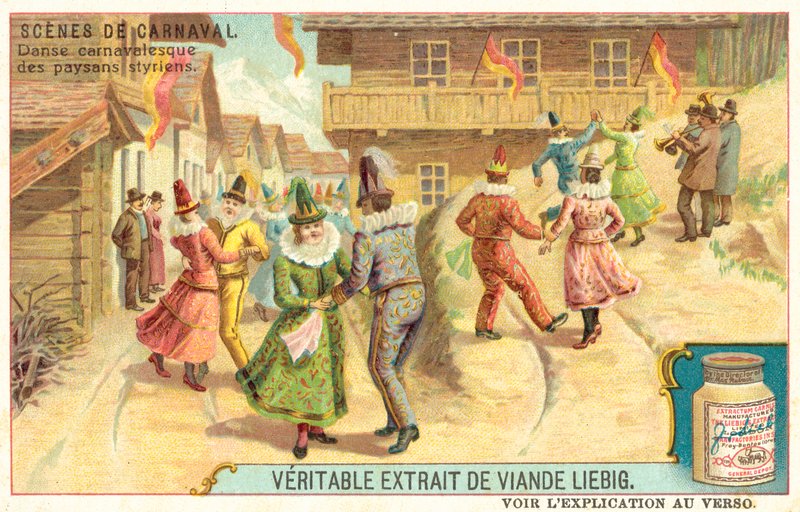 Stájer paraszti farsangi tánc, Ausztria (chromolitho) alkotó: European School