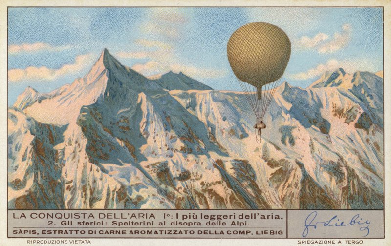 Eduard Spelterini svájci léghajós repül az Alpok felett (chromolitho) alkotó: European School