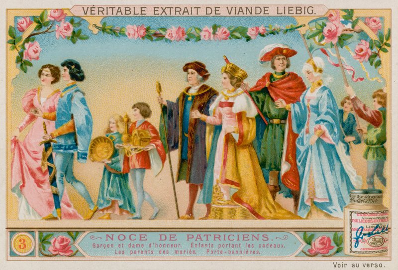 A díszvendégek, az ajándékot vivő gyerekek, a menyasszony és a vőlegény szülei, a zászlóvivők alkotó: European School