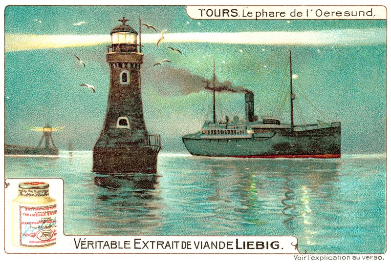 Oresund világítótornya, Dánia és Svédország között (chromolitho) alkotó: European School