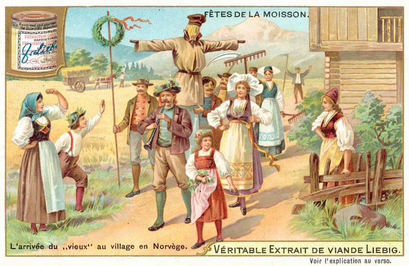 Az "öreg" érkezése egy norvégiai faluba (chromolitho) alkotó: European School