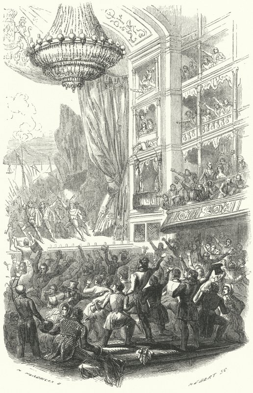 A belga forradalom kezdete: Daniel Auber La Muette de Porcini című operájának előadása a brüsszeli Theater de la Monnaie-ban, 1830. augusztus 25. (metszet) alkotó: European School