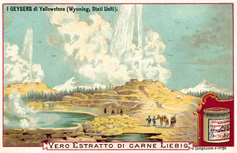 A gejzírek a Yellowstone Nemzeti Parkban, Wyoming, USA (chromolitho) alkotó: European School