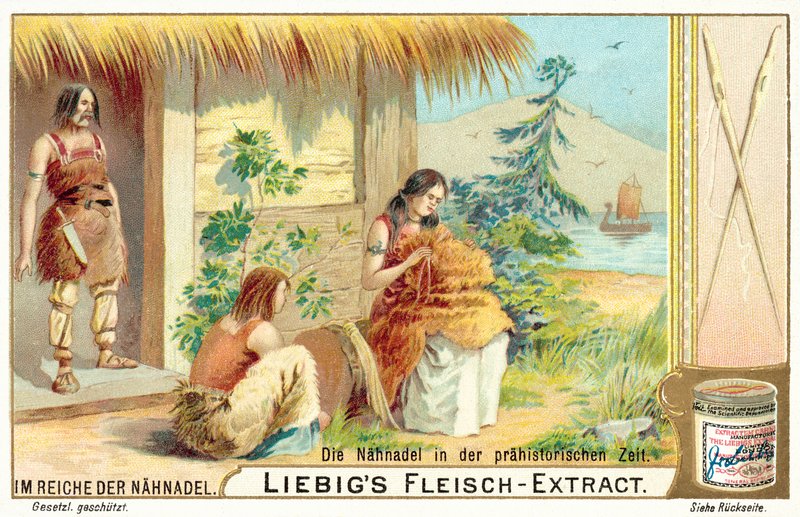 A varrótű a történelem előtti időkben (chromolitho) alkotó: European School