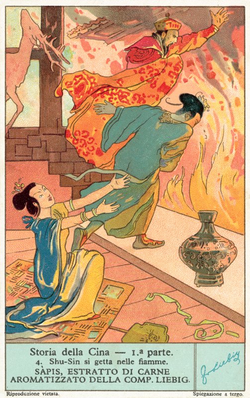 Zhou Shang király öngyilkossága (chromolitho) alkotó: European School