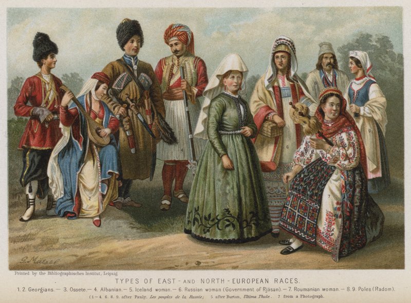 A kelet- és észak-európai fajok típusai (chromolitho) alkotó: European School