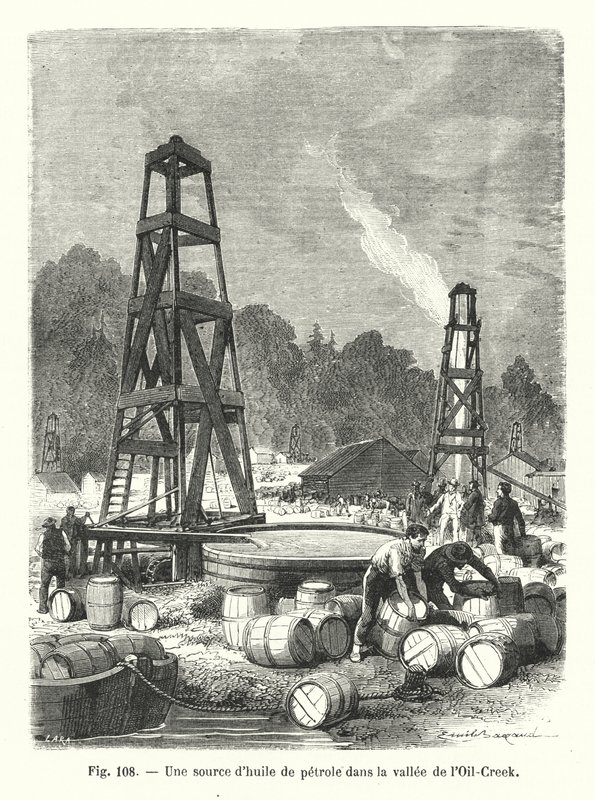 Kőolajforrás az Oil-Creek völgyében (metszet) alkotó: European School