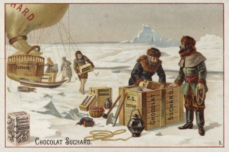 Suchard csokoládé dobozok kirakása egy léggömbből az Északi-sarkon alkotó: European School