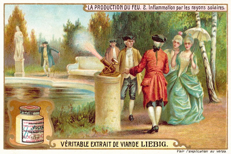 A napsugarak használata tűzgyújtásra (chromolitho) alkotó: European School