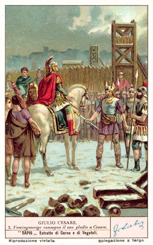 Vercingetorix átadja kardját Julius Caesarnak Alesia ostroma után, ie 52-ben (chromolitho) alkotó: European School