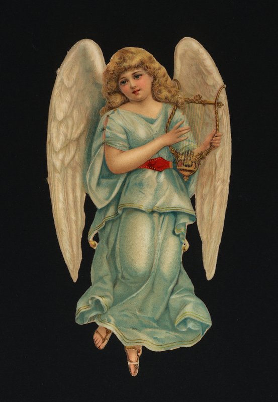 Viktoriánus töredékek: Angyal hárfán játszik (chromolitho) alkotó: European School