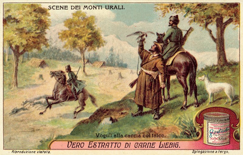 Sólymokkal vadászó vogulok (chromolitho) alkotó: European School