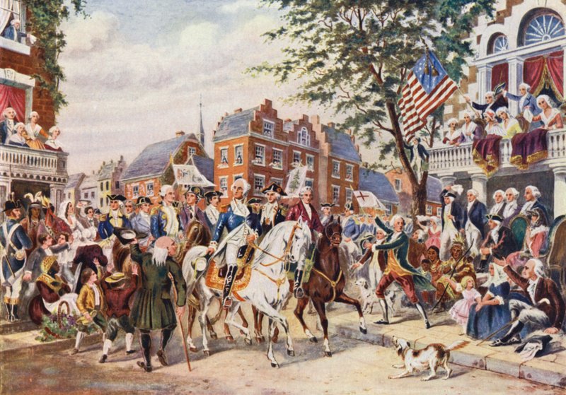 Washington bevonulása New Yorkba (színes litográfia) alkotó: European School