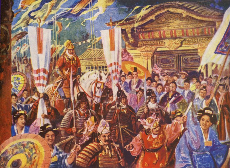Yoritomo sógun lesz, Kr. u. 1192 (színes litó) alkotó: European School