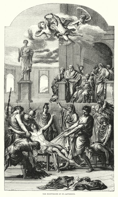 Szent Lőrinc mártíromsága (metszet) alkotó: Eustache (after) Le Sueur