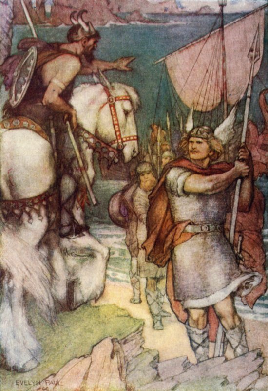 A felügyelő kihívja Beowulfot (színes litó) alkotó: Evelyn Paul