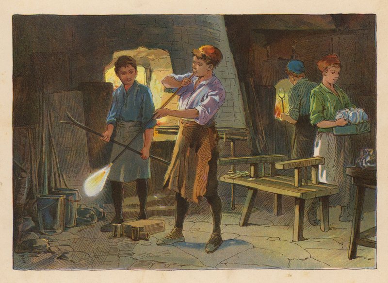 Kis munkások: Üvegfúvás (színes litográfia) alkotó: Evelyn Stuart Hardy