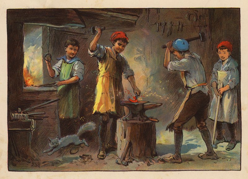Kis munkások: (színes litográfia) alkotó: Evelyn Stuart Hardy