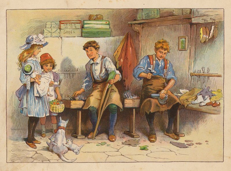 Kis munkások: A csizma- és cipőkészítő (színes litográfia) alkotó: Evelyn Stuart Hardy