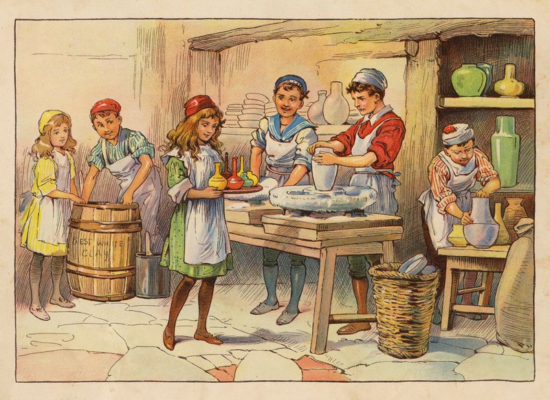 Kis munkások: A fazekasok (színes litográfia) alkotó: Evelyn Stuart Hardy