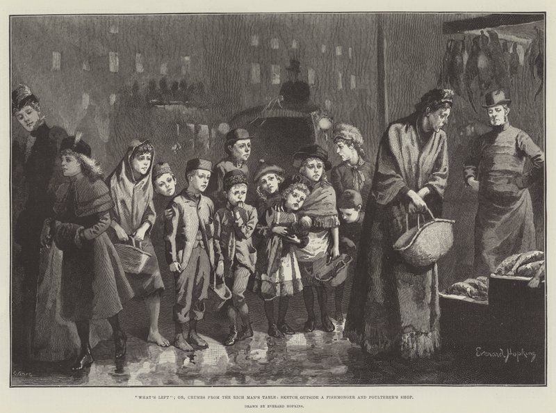 Mi maradt; vagy, Morzsa a gazdag ember asztaláról, Vázlat egy halkereskedő és baromfi bolton kívül alkotó: Everard Hopkins