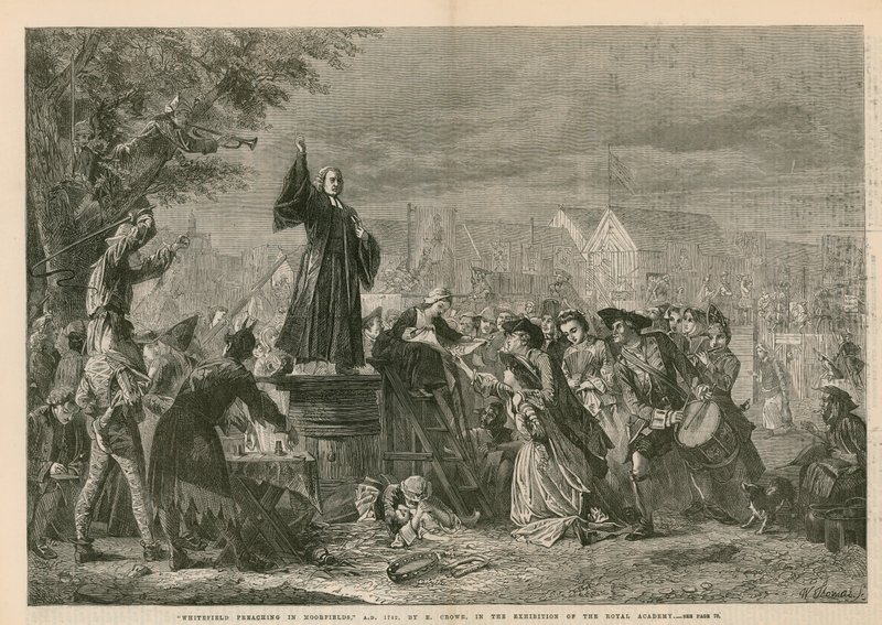 George Whitefield prédikál Moorfieldsben, i.sz. 1742 - a Királyi Akadémia kiállításán (metszet) alkotó: Eyre Crowe