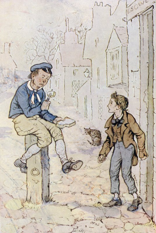 Illusztráció Oliver Twisthez (színes litó) alkotó: F. M. B. Blaikie